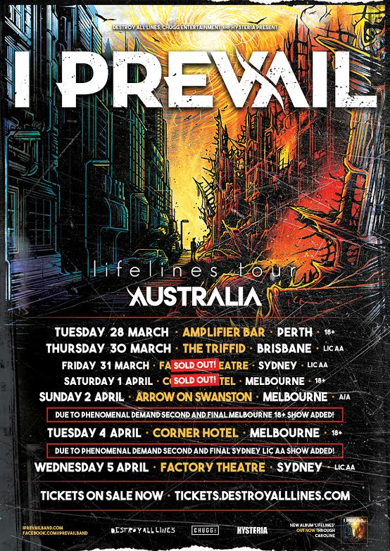 I Prevail announce additional Sydney &Melbourne dates to Lifelines