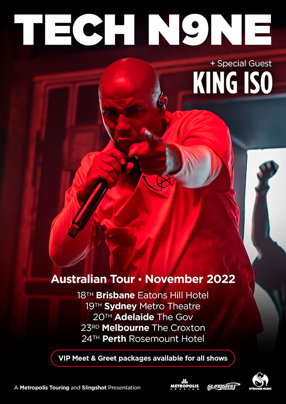 TECH N9NE with special guest KING ISO announces November 2022