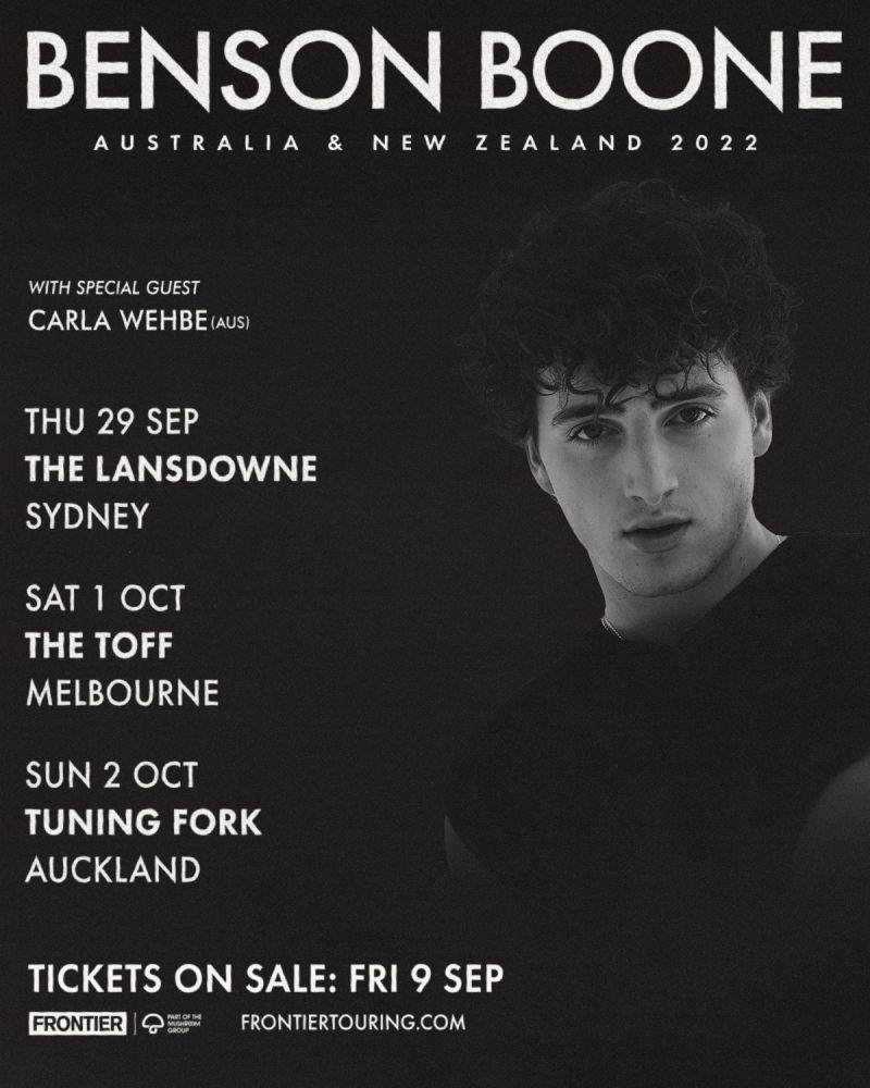 Breakout pop star BENSON BOONE (USA) announces Sydney, Melbourne ...